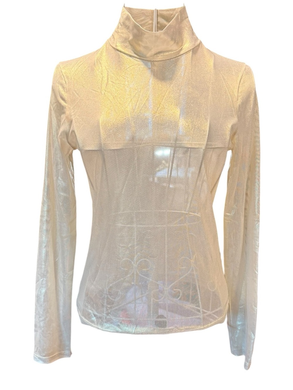 Anthropologie Iridescent Metallic Turtleneck Long Sleeve Top Champagne XS